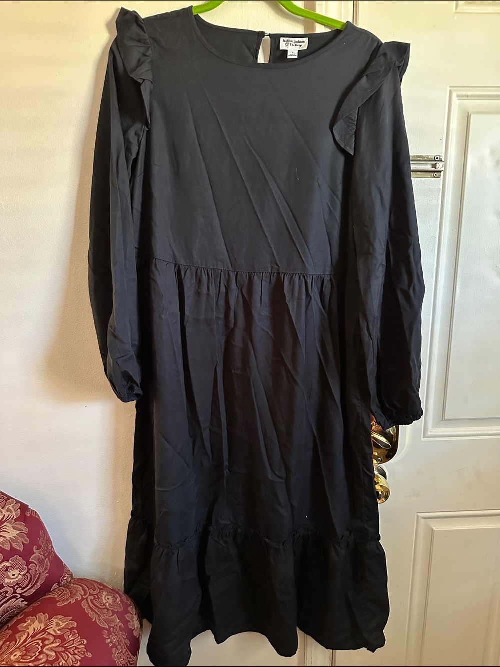 Boden Black Long-Sleeve Ruffle Midi Dress p2p 20x L45